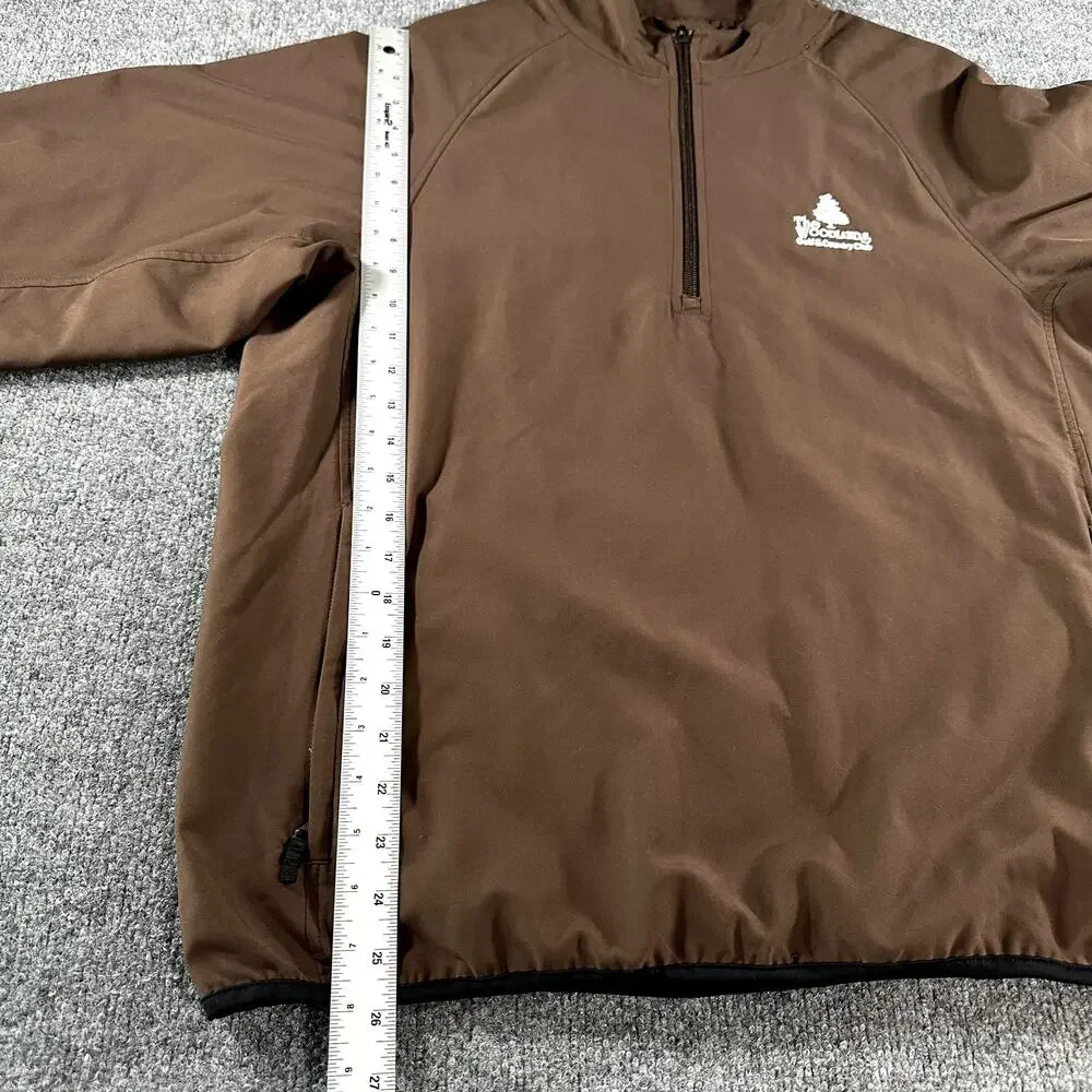 Adidas Golf Pullover Jacket Climaproof Mens M Brown Woodlands Golf Club 1/4 Zip